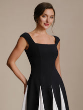 Load image into Gallery viewer, Color=Ivory-Black | Strapless Square Neck Midi Wedding Guest Dress 6