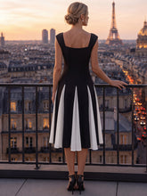 Load image into Gallery viewer, Color=Ivory-Black | Strapless Square Neck Midi Wedding Guest Dress 8
