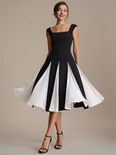 Load image into Gallery viewer, Color=Ivory-Black | Strapless Square Neck Midi Wedding Guest Dress 1
