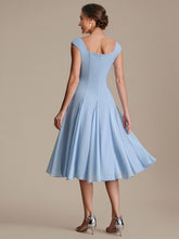 Load image into Gallery viewer, Color=Ice Blue | Strapless Square Neck Midi Wedding Guest Dress-Ice Blue 2