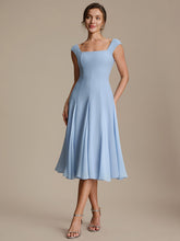 Load image into Gallery viewer, Color=Ice Blue | Strapless Square Neck Midi Wedding Guest Dress-Ice Blue 3