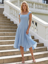 Load image into Gallery viewer, Color=Ice Blue | Strapless Square Neck Midi Wedding Guest Dress-Ice Blue 6