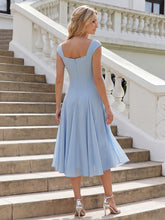 Load image into Gallery viewer, Color=Ice Blue | Strapless Square Neck Midi Wedding Guest Dress-Ice Blue 7