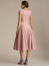 Load image into Gallery viewer, Color=Dusty Rose | One Stop Shop Short Sleeve V-Neck Pleated High Stretch Ball Gown Midi Wedding Guest Dresses-Dusty Rose 2