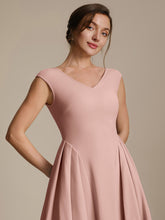 Load image into Gallery viewer, Color=Dusty Rose | One Stop Shop Short Sleeve V-Neck Pleated High Stretch Ball Gown Midi Wedding Guest Dresses-Dusty Rose 3