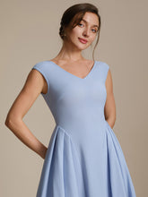 Load image into Gallery viewer, Color=Ice Blue | One Stop Shop Short Sleeve V-Neck Pleated High Stretch Ball Gown Midi Wedding Guest Dresses-Ice Blue 8