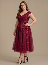 Load image into Gallery viewer, Color=Burgundy | Factory Design Sleeveless V-Neck Sequin A-Line Midi Wedding Guest Dresses-Burgundy 9