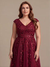 Load image into Gallery viewer, Color=Burgundy | Factory Design Sleeveless V-Neck Sequin A-Line Midi Wedding Guest Dresses-Burgundy 8