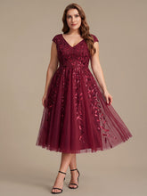 Load image into Gallery viewer, Color=Burgundy | Factory Design Sleeveless V-Neck Sequin A-Line Midi Wedding Guest Dresses-Burgundy 6