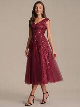 Load image into Gallery viewer, Color=Burgundy | Factory Design Sleeveless V-Neck Sequin A-Line Midi Wedding Guest Dresses-Burgundy 5