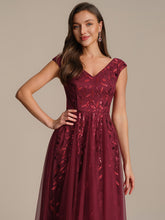 Load image into Gallery viewer, Color=Burgundy | Factory Design Sleeveless V-Neck Sequin A-Line Midi Wedding Guest Dresses-Burgundy 3