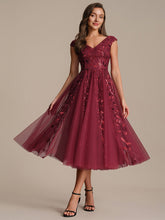 Load image into Gallery viewer, Color=Burgundy | Factory Design Sleeveless V-Neck Sequin A-Line Midi Wedding Guest Dresses-Burgundy 1