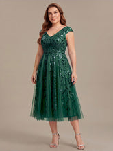 Load image into Gallery viewer, Color=Dark Green | Factory Design Sleeveless V-Neck Sequin A-Line Midi Wedding Guest Dresses-Dark Green 19