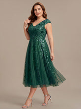 Load image into Gallery viewer, Color=Dark Green | Factory Design Sleeveless V-Neck Sequin A-Line Midi Wedding Guest Dresses-Dark Green 20