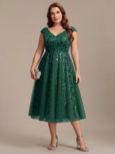 Load image into Gallery viewer, Color=Dark Green | Factory Design Sleeveless V-Neck Sequin A-Line Midi Wedding Guest Dresses-Dark Green 16