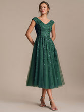 Load image into Gallery viewer, Color=Dark Green | Factory Design Sleeveless V-Neck Sequin A-Line Midi Wedding Guest Dresses-Dark Green 14