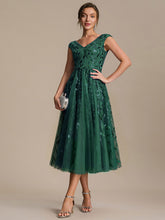 Load image into Gallery viewer, Color=Dark Green | Factory Design Sleeveless V-Neck Sequin A-Line Midi Wedding Guest Dresses-Dark Green 15