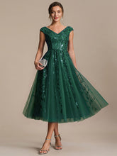 Load image into Gallery viewer, Color=Dark Green | Factory Design Sleeveless V-Neck Sequin A-Line Midi Wedding Guest Dresses-Dark Green 11
