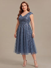 Load image into Gallery viewer, Color=Dusty Blue | Factory Design Sleeveless V-Neck Sequin A-Line Midi Wedding Guest Dresses-Dusty Blue 29