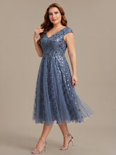 Load image into Gallery viewer, Color=Dusty Blue | Factory Design Sleeveless V-Neck Sequin A-Line Midi Wedding Guest Dresses-Dusty Blue 30