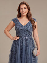 Load image into Gallery viewer, Color=Dusty Blue | Factory Design Sleeveless V-Neck Sequin A-Line Midi Wedding Guest Dresses-Dusty Blue 28