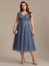 Load image into Gallery viewer, Color=Dusty Blue | Factory Design Sleeveless V-Neck Sequin A-Line Midi Wedding Guest Dresses-Dusty Blue 26