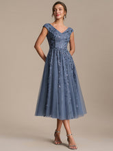 Load image into Gallery viewer, Color=Dusty Blue | Factory Design Sleeveless V-Neck Sequin A-Line Midi Wedding Guest Dresses-Dusty Blue 24