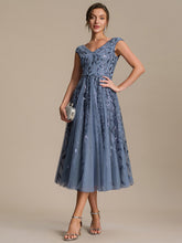 Load image into Gallery viewer, Color=Dusty Blue | Factory Design Sleeveless V-Neck Sequin A-Line Midi Wedding Guest Dresses-Dusty Blue 25