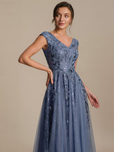Load image into Gallery viewer, Color=Dusty Blue | Factory Design Sleeveless V-Neck Sequin A-Line Midi Wedding Guest Dresses-Dusty Blue 23