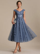 Load image into Gallery viewer, Color=Dusty Blue | Factory Design Sleeveless V-Neck Sequin A-Line Midi Wedding Guest Dresses-Dusty Blue 21