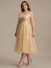 Load image into Gallery viewer, Color=Gold | Factory Design Sleeveless V-Neck Sequin A-Line Midi Wedding Guest Dresses-Gold 39