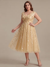 Load image into Gallery viewer, Color=Gold | Factory Design Sleeveless V-Neck Sequin A-Line Midi Wedding Guest Dresses-Gold 40