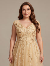 Load image into Gallery viewer, Color=Gold | Factory Design Sleeveless V-Neck Sequin A-Line Midi Wedding Guest Dresses-Gold 38