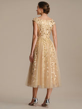 Load image into Gallery viewer, Color=Gold | Factory Design Sleeveless V-Neck Sequin A-Line Midi Wedding Guest Dresses-Gold 32