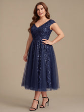Load image into Gallery viewer, Color=Navy Blue | Factory Design Sleeveless V-Neck Sequin A-Line Midi Wedding Guest Dresses-Navy Blue 49