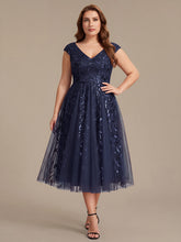 Load image into Gallery viewer, Color=Navy Blue | Factory Design Sleeveless V-Neck Sequin A-Line Midi Wedding Guest Dresses-Navy Blue 50