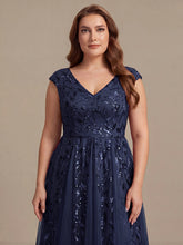 Load image into Gallery viewer, Color=Navy Blue | Factory Design Sleeveless V-Neck Sequin A-Line Midi Wedding Guest Dresses-Navy Blue 48
