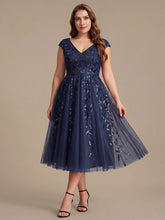 Load image into Gallery viewer, Color=Navy Blue | Factory Design Sleeveless V-Neck Sequin A-Line Midi Wedding Guest Dresses-Navy Blue 46