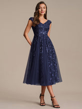 Load image into Gallery viewer, Color=Navy Blue | Factory Design Sleeveless V-Neck Sequin A-Line Midi Wedding Guest Dresses-Navy Blue 44