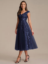 Load image into Gallery viewer, Color=Navy Blue | Factory Design Sleeveless V-Neck Sequin A-Line Midi Wedding Guest Dresses-Navy Blue 45
