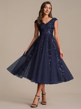Load image into Gallery viewer, Color=Navy Blue | Factory Design Sleeveless V-Neck Sequin A-Line Midi Wedding Guest Dresses-Navy Blue 41