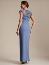 Load image into Gallery viewer, Color=Dusty Blue | Knotted Ruched Cap Sleeve Mother of the Bride Dress-Dusty Blue 2