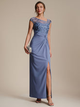 Load image into Gallery viewer, Color=Dusty Blue | Knotted Ruched Cap Sleeve Mother of the Bride Dress-Dusty Blue 4