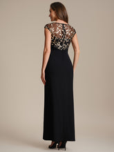 Load image into Gallery viewer, Color=Black Gold | Knotted Ruched Cap Sleeve Mother of the Bride Dress 2