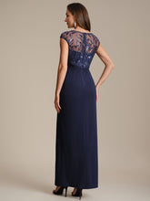 Load image into Gallery viewer, Color=Navy Blue | Knotted Ruched Cap Sleeve Mother of the Bride Dress 2