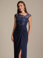 Load image into Gallery viewer, Color=Navy Blue | Knotted Ruched Cap Sleeve Mother of the Bride Dress 5