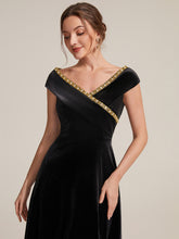 Load image into Gallery viewer, Black | Commercial Wholesale Plus Size Sleeveless Velvet V-Neck Sequin A-Line Wedding Guest Dresses-Black