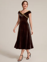 Load image into Gallery viewer, Brown | Commercial Wholesale Plus Size Sleeveless Velvet V-Neck Sequin A-Line Wedding Guest Dresses-Brown