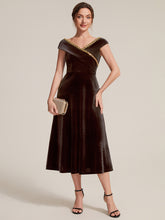 Load image into Gallery viewer, Brown | Commercial Wholesale Plus Size Sleeveless Velvet V-Neck Sequin A-Line Wedding Guest Dresses-Brown