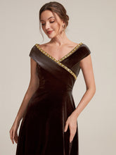 Load image into Gallery viewer, Brown | Commercial Wholesale Plus Size Sleeveless Velvet V-Neck Sequin A-Line Wedding Guest Dresses-Brown